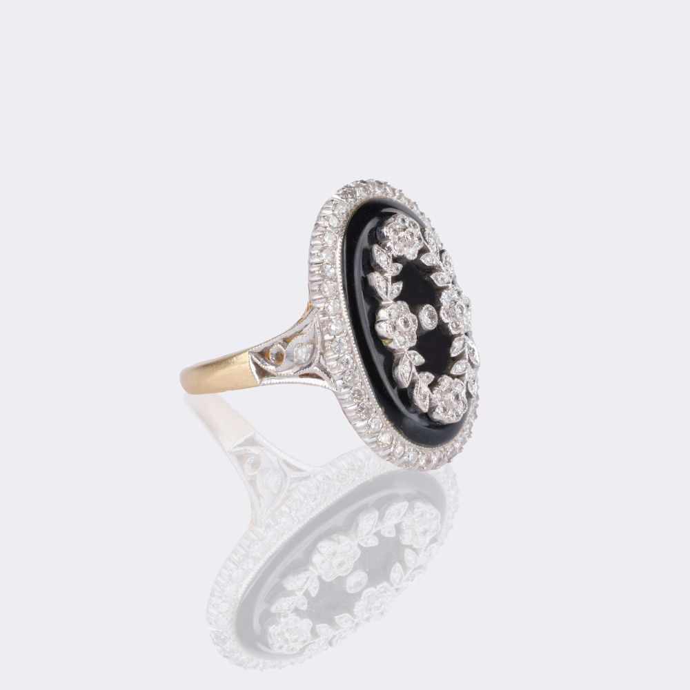Onyx Diamond Ring in Art Nouveau Style - image 2