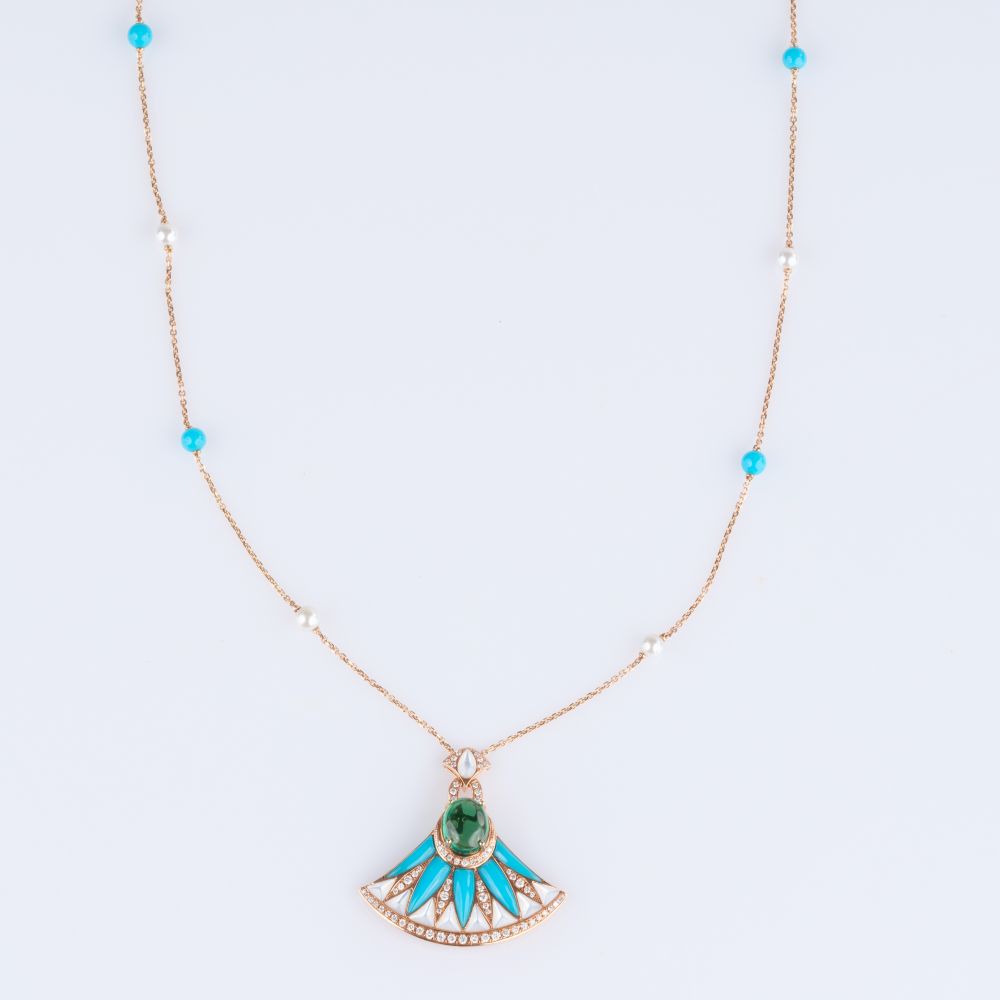 Elegante Kette mit fächerförmigem Turmalin und Türkis-Motiv - Bild 2