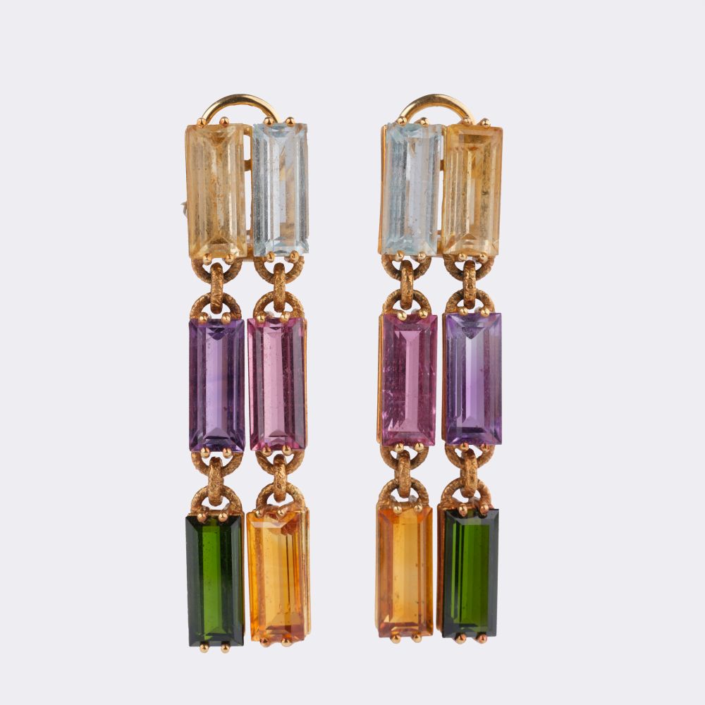 Pair of Multicolor Vintage Gemstone Ear Pendants