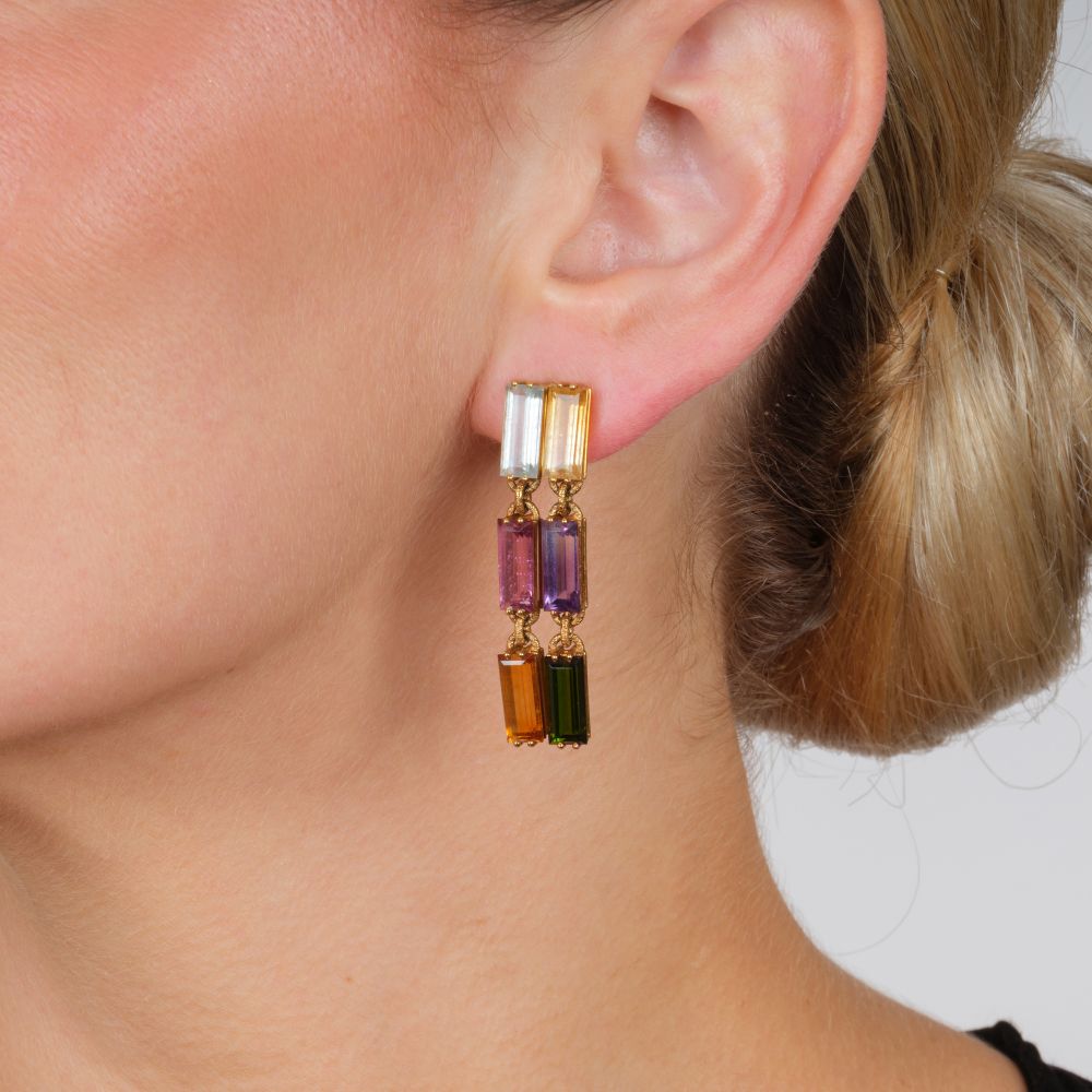 Pair of Multicolor Vintage Gemstone Ear Pendants - image 2