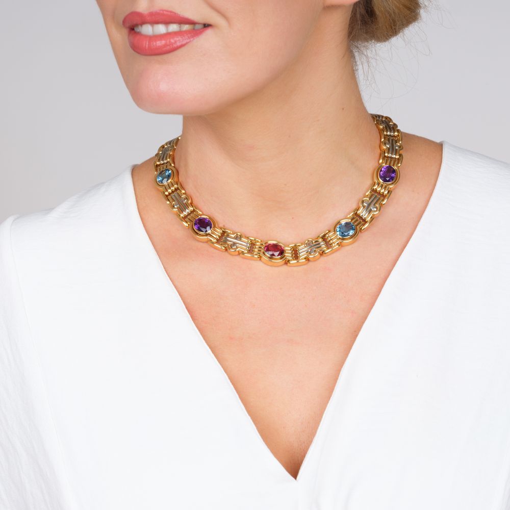 'Parentesi' Gold Necklace with Multicolor Precious Gemstones - image 3
