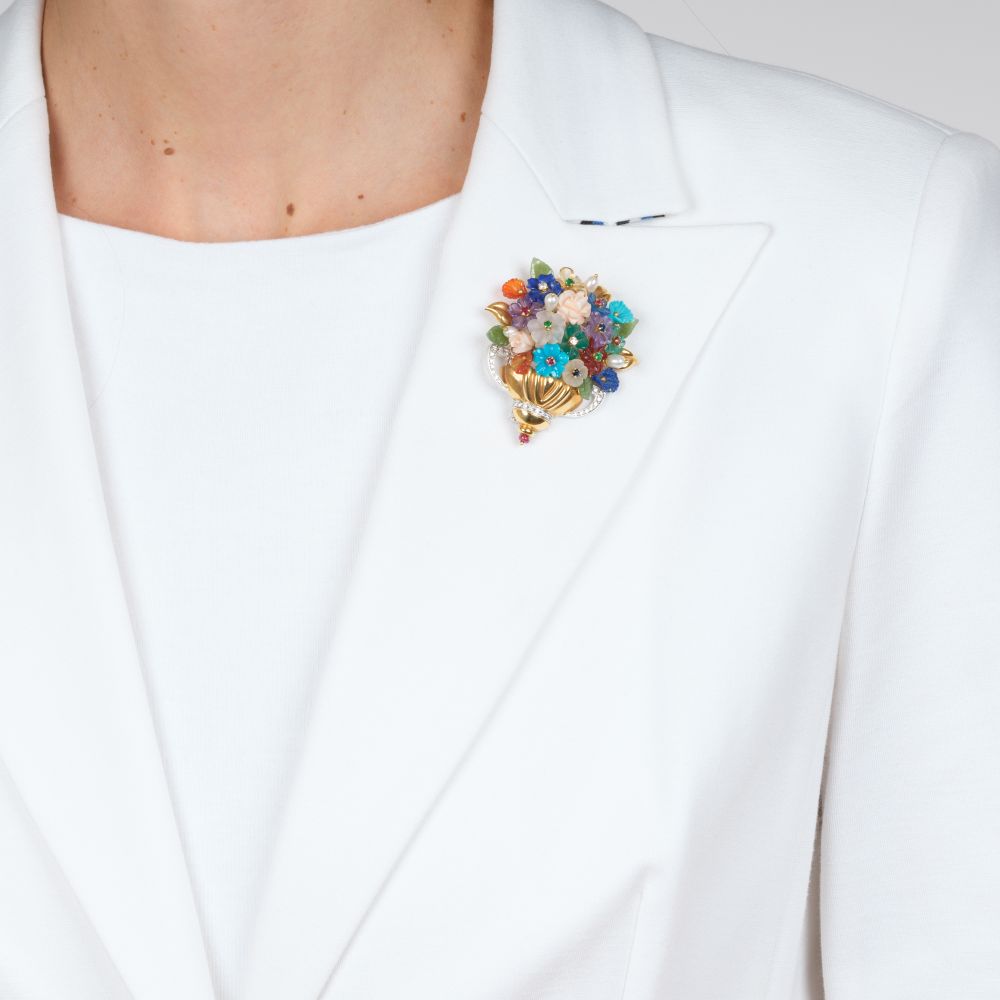 Multi-Color Gemstone Brooch 'Floral-Bouquet' - image 2