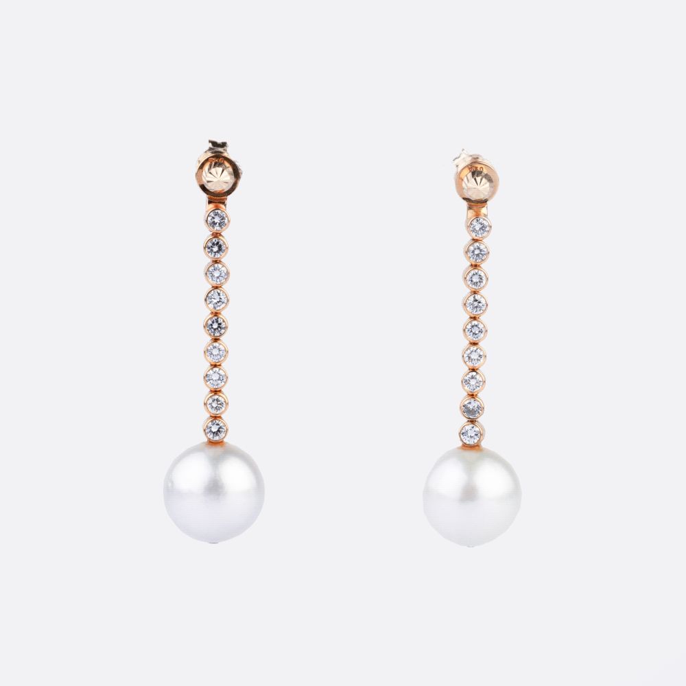 Pair of Southsea Pearl Diamond Earpendants Pair of Southsea Pearl Diamond Earpendants