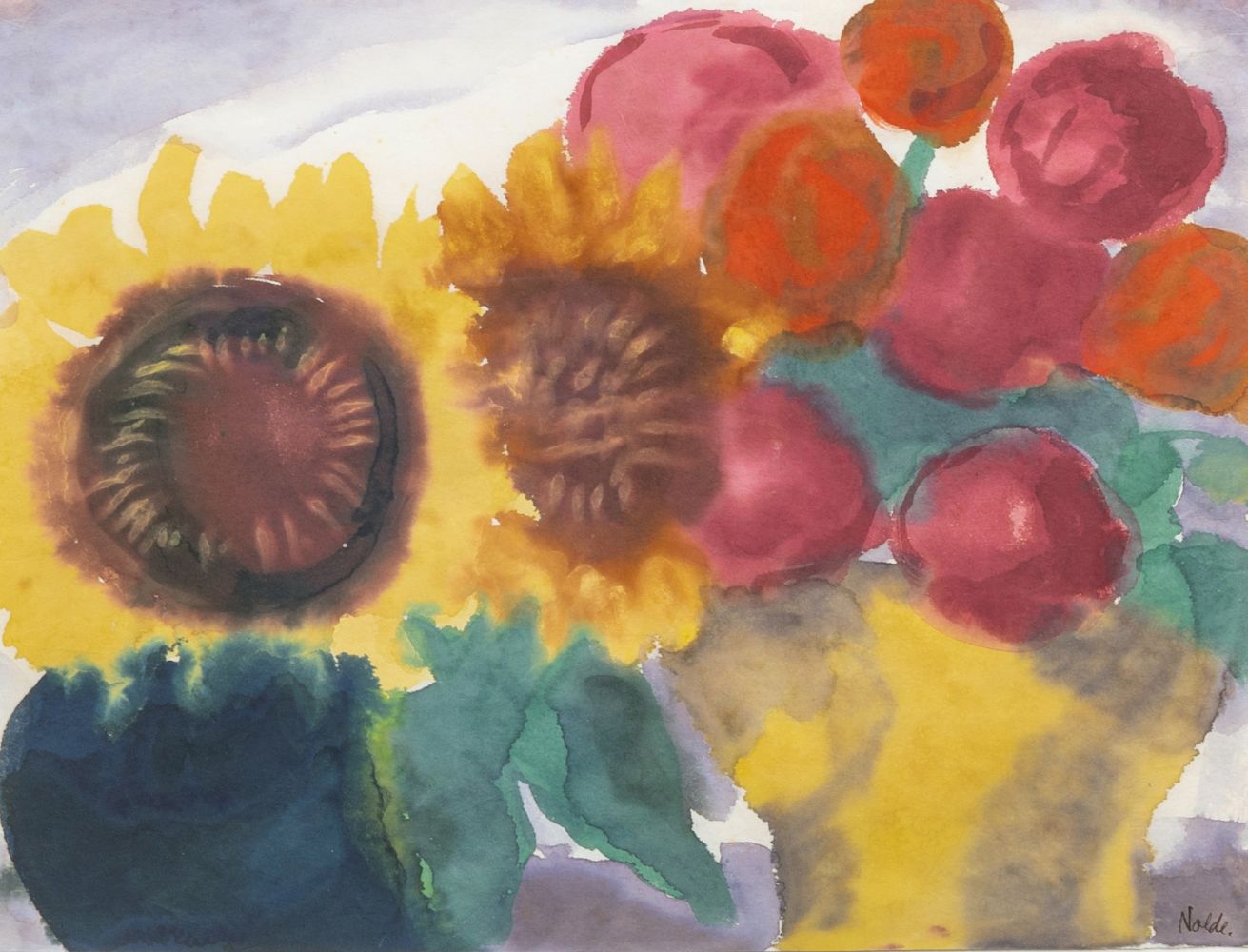 Emil Nolde - Stillleben mit Sonnenblumen und Pfingstrosen Stillleben mit Sonnenblumen und Pfingstrosen