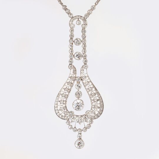 Fine Art Nouveau Diamond Pendant on Necklace