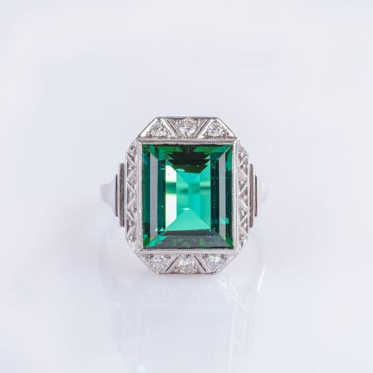 Fine Art-déco Tourmaline Diamond Ring