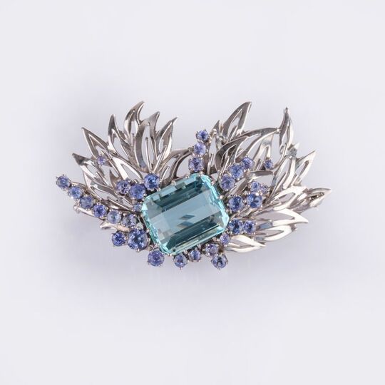 Splendid Aquamarine Tanzanite Brooch