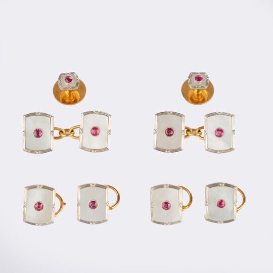 Set of elegant Ruby Mother-of-Pearl Cufflinks
