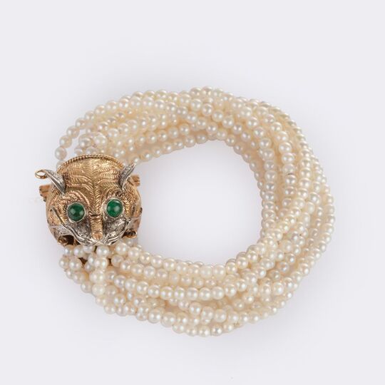 Pearl Bracelet with Animal Head 'Big Cat'