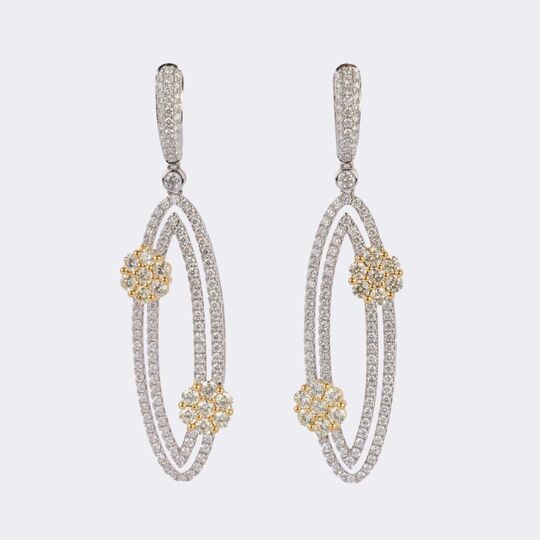 Pair of Diamond Earrings with Flower Elements