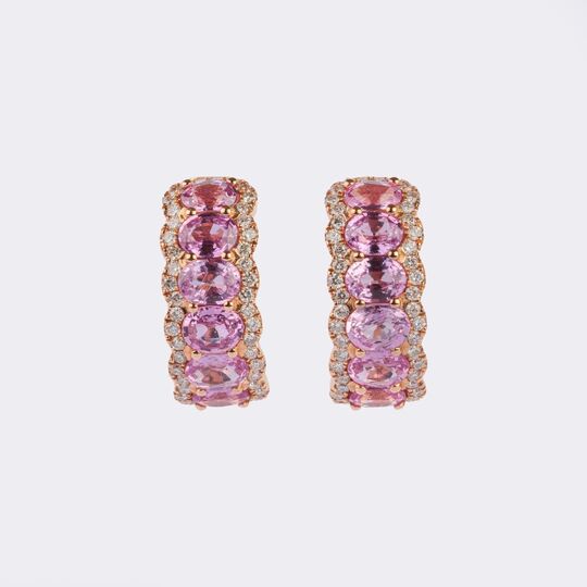 Pair Pink Sapphire Diamond Creoles