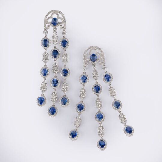 Pair of Sapphire Diamond Chandelier Earrings