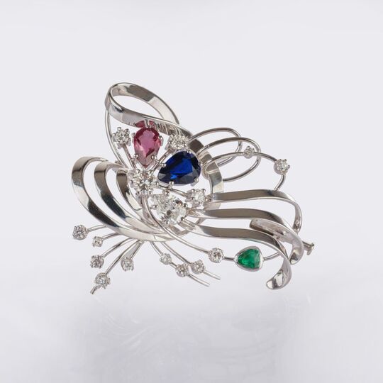 Precious Stone Broosch with Diamonds
