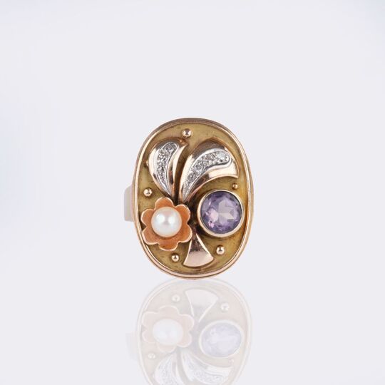 Gold Ring with Amethyst-Pearl