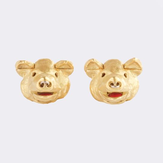 Pair of extraordinary Cufflinks 'Pigs'