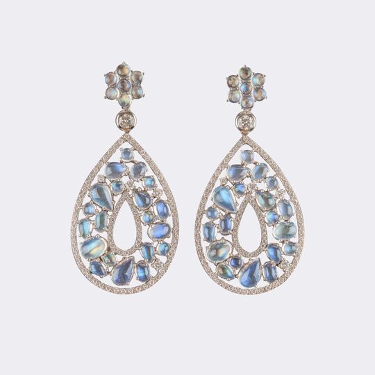 Pair of Moonstone Diamond Earrings