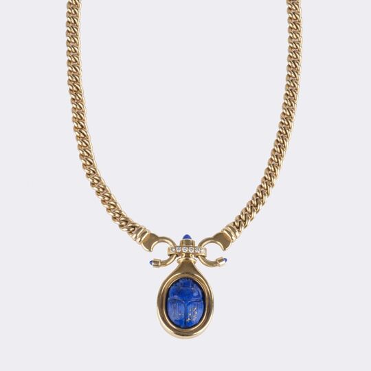 Gold Panzercollier mit Lapislazuli Skarabäus