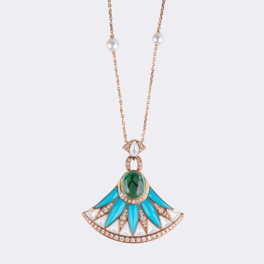 Elegante Kette mit fächerförmigem Turmalin und Türkis-Motiv