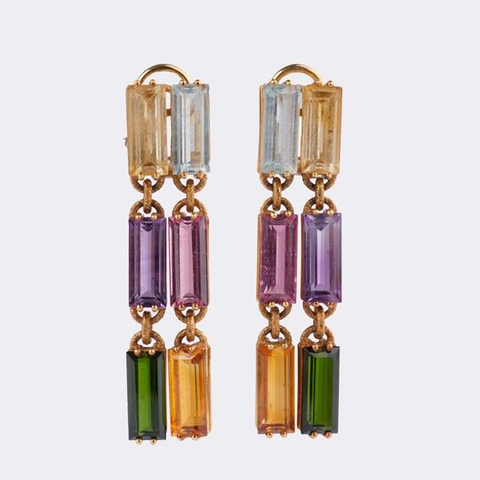 Pair of Multicolor Vintage Gemstone Ear Pendants