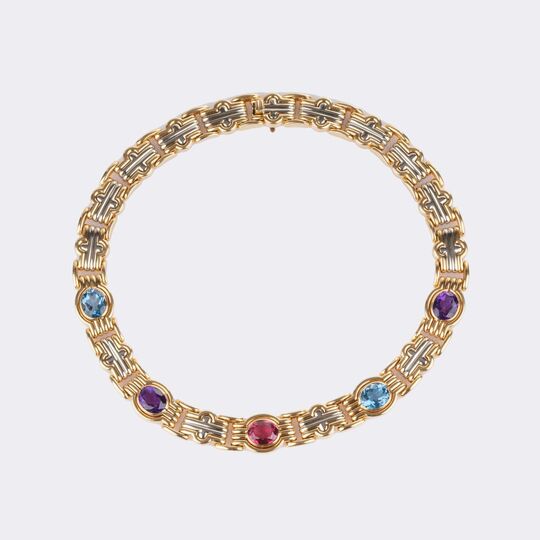 'Parentesi' Gold Necklace with Multicolor Precious Gemstones