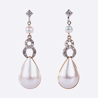 A Pair of Pearl Diamond Earclips