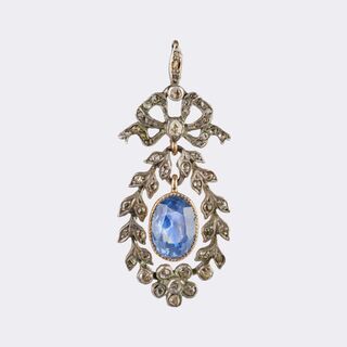 Antique Diamond Pendant with Natural Ceylon Sapphire