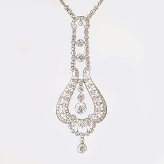 Fine Art Nouveau Diamond Pendant on Necklace