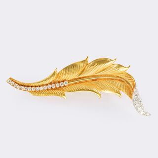 Mid Century Leaf Brooch with Diamonds