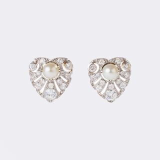 Pair of Art-déco Diamond Pearl Earstuds