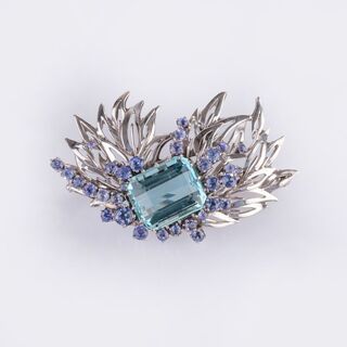 Splendid Aquamarine Tanzanite Brooch