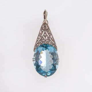 Art Noveau Aquamarine Diamond Pendant