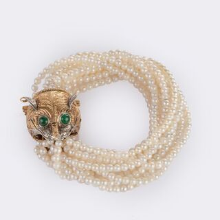 Pearl Bracelet with Animal Head 'Big Cat'