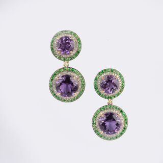 Paar feinfarbiger Amethyst Tsavorith Brillant Ohrhänger