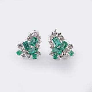 Paar Smaragd Diamant Ohrringe