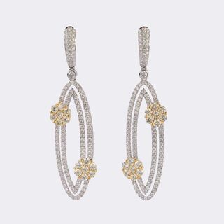 Pair of Diamond Earrings with Flower Elements