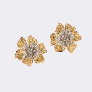 - Pair of colour fine Flower Earrings with Yellow Sapphires and Diamonds Pair of colour fine Flower Earrings with Yellow Sapphires and Diamonds