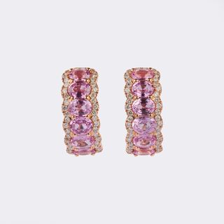 Pair Pink Sapphire Diamond Creoles