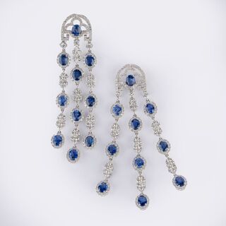 Pair of Sapphire Diamond Chandelier Earrings