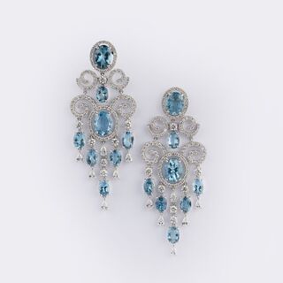 Pair Aquamarine Diamond Chandelier Earrings