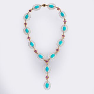 Langes Kristall Diamant Collier mit Türkisen und Amethysten