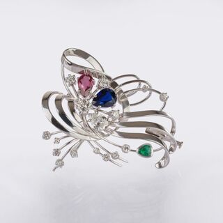 Precious Stone Broosch with Diamonds