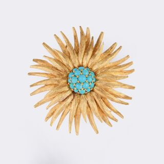 Gold Brooch With Turquoises