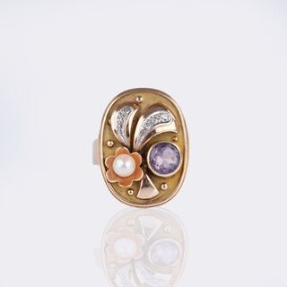 Gold Ring with Amethyst-Pearl