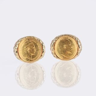 Pair of Cufflinks with Sovereign Edward VII and Coin Wilhelm II