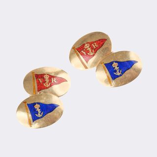 Pair of Cufflinks with Enamel Ornaments of Naval Pennant of 'VR ictoria Regina'