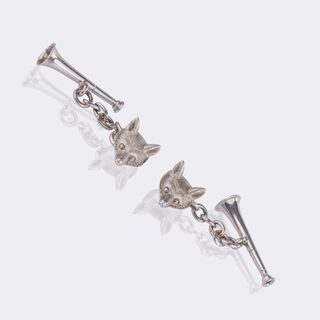 Pair of Cufflinks 'Fox' with Hunting Horn