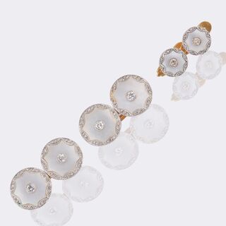 Pair of Cufflinks and 2 Tailcoat Buttons with Mother-of-Pearl and Diamonds