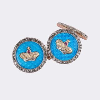 Erik August Kollin - Pair of Russian Diamond Ruby Cufflinks with Crown Pair of Russian Diamond Ruby Cufflinks with Crown