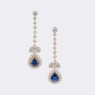 Pair of Sapphire-Diamond Earrings