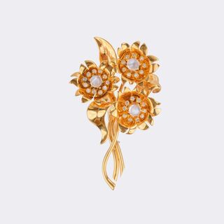 Moonstone Diamond Flower Brooch